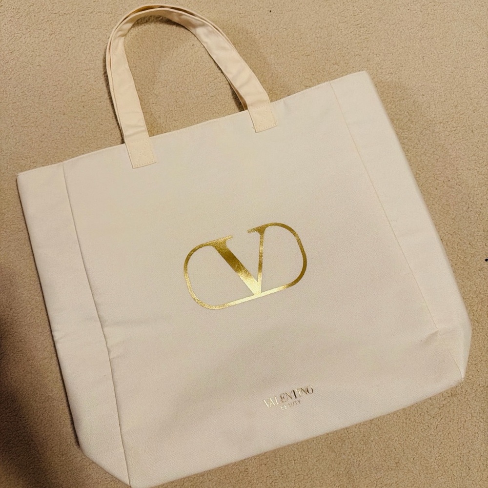 Valentino Cream Tote with Gold Logo
